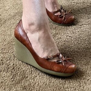 Aldo Brown Mary Jane Style Wedges with Bow Detail